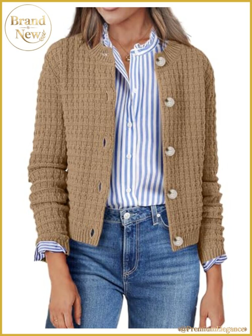 Women's Cropped Cardigan 100% Acrylic Knit Open Front Long Sleeve Fall Sweater